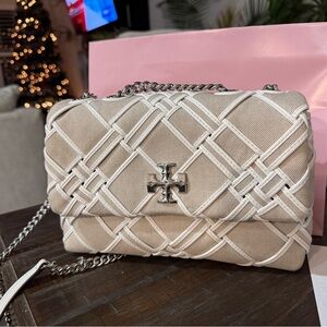 Tory Burch Cream Crossbody Bag with Silver Accents